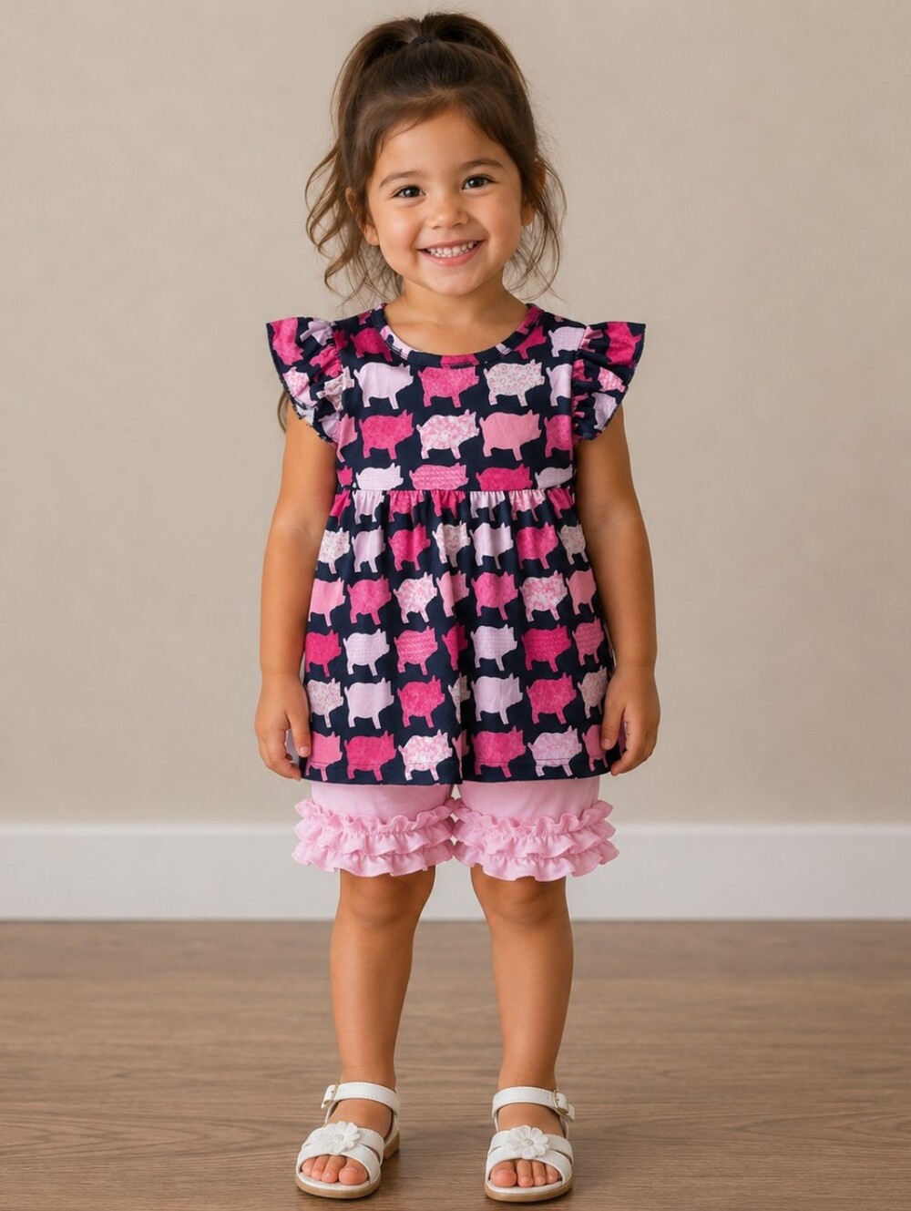 Pink Pig Print Matching Set Girls Size 4T NWOT